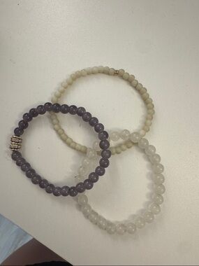 Stackable Beaded Bracelets Set - Lavender and Cream